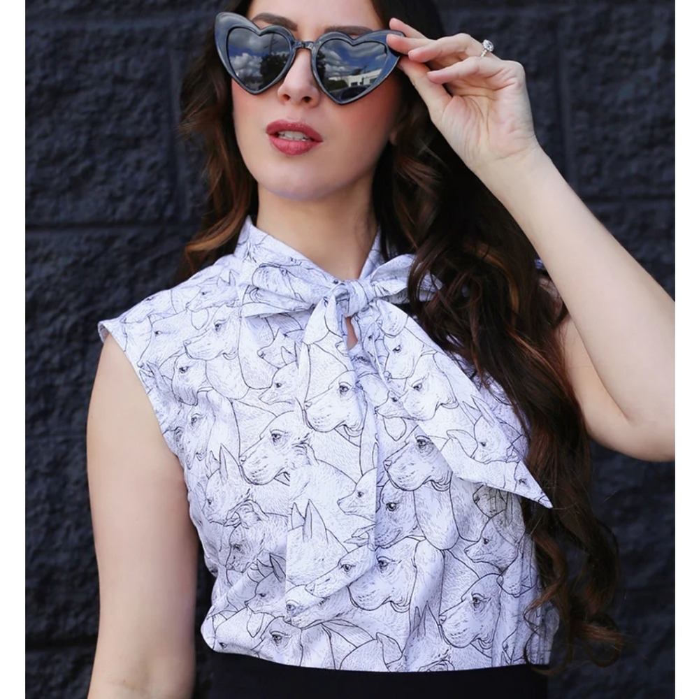NWOT Modcloth Dog Faces Bow Top Retrolicious Size XL
